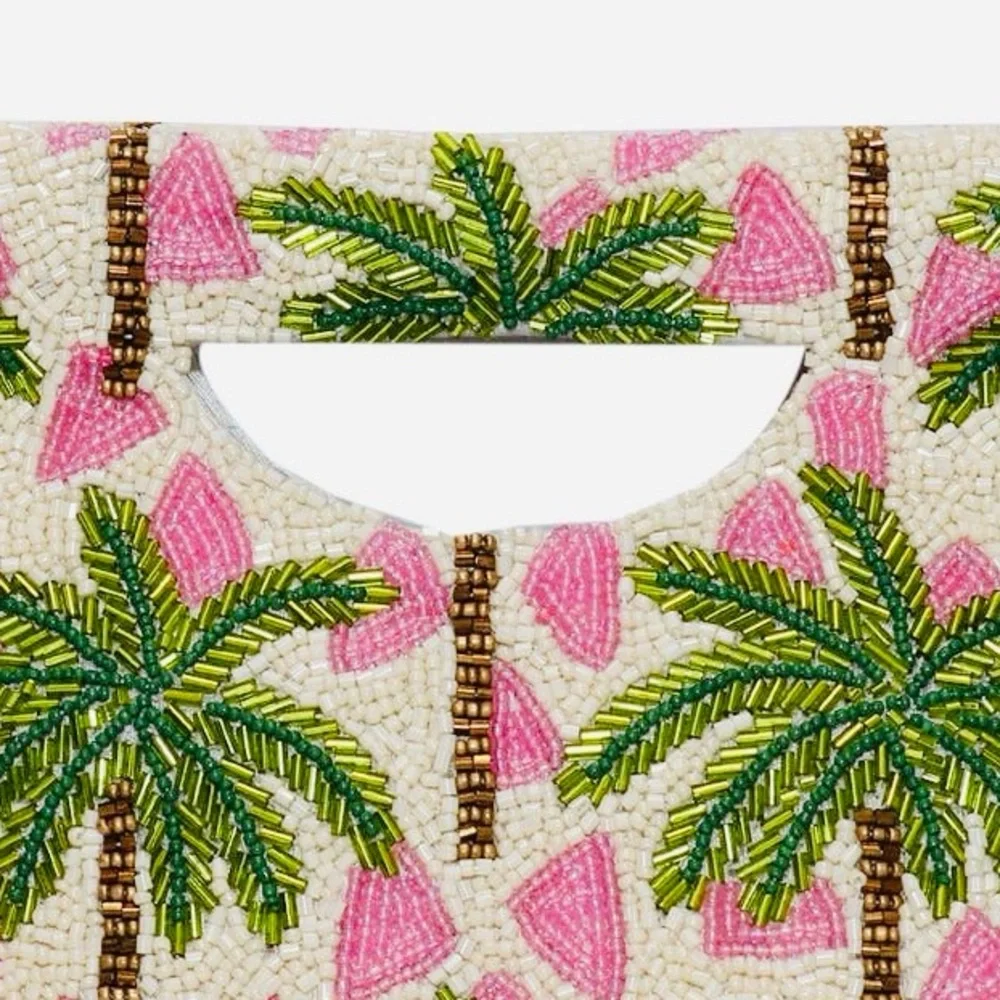 Palm Tree Beaded Clutch with Pink Accents